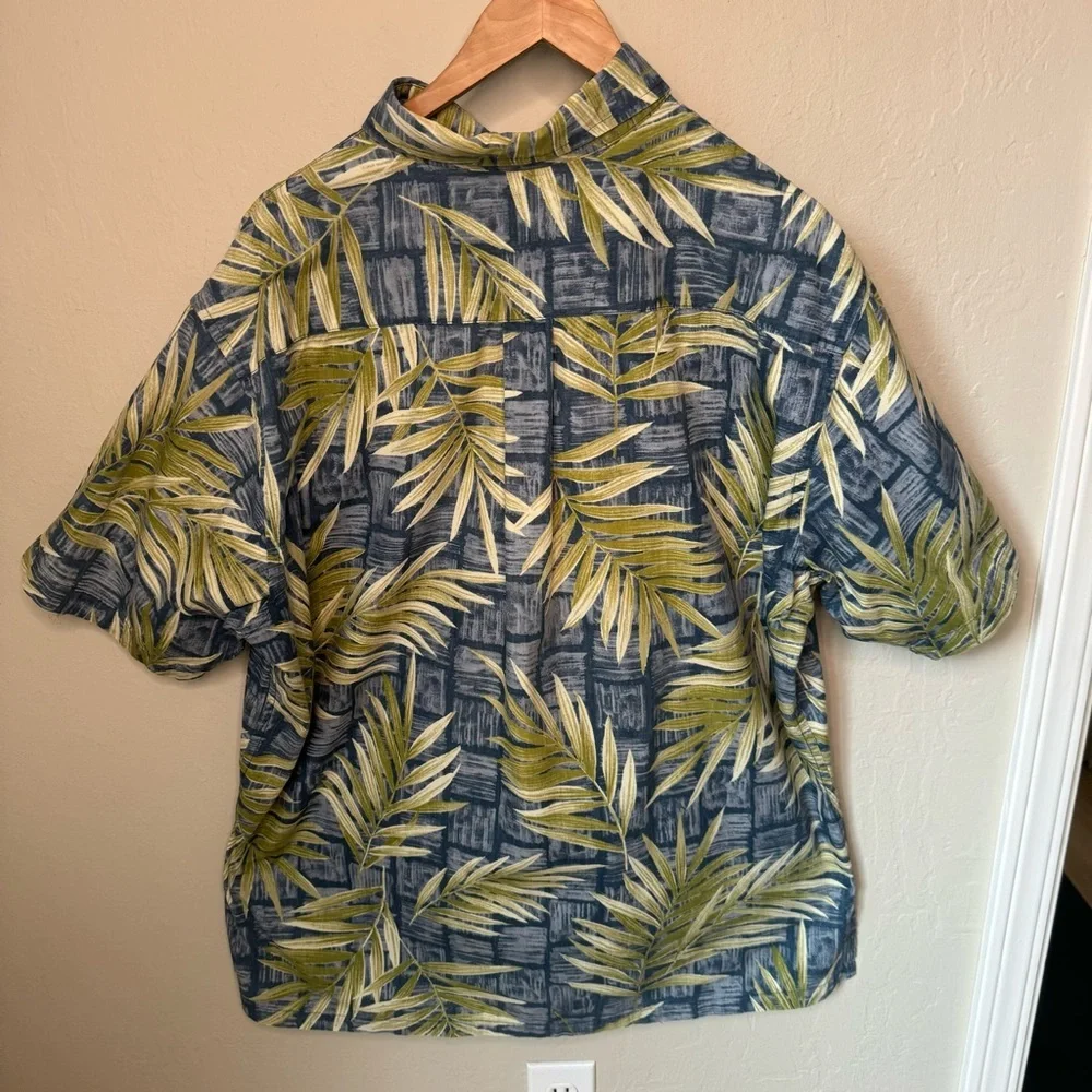 ONO & COMPANY By Liberty House Vintage Aloha Hawaiian Shirt Blue & Green Palm XL - Picture 14 of 16